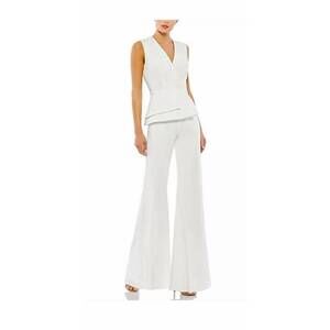 NEW MAC DUGGAL peplum wide leg jumpsuit in white
